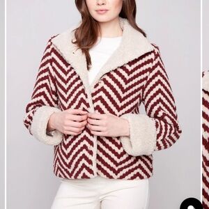Sz. M🇨🇦⭐️NWT Charlie B Cabernet Chevron Boucle Jacket with Sherpa Trim